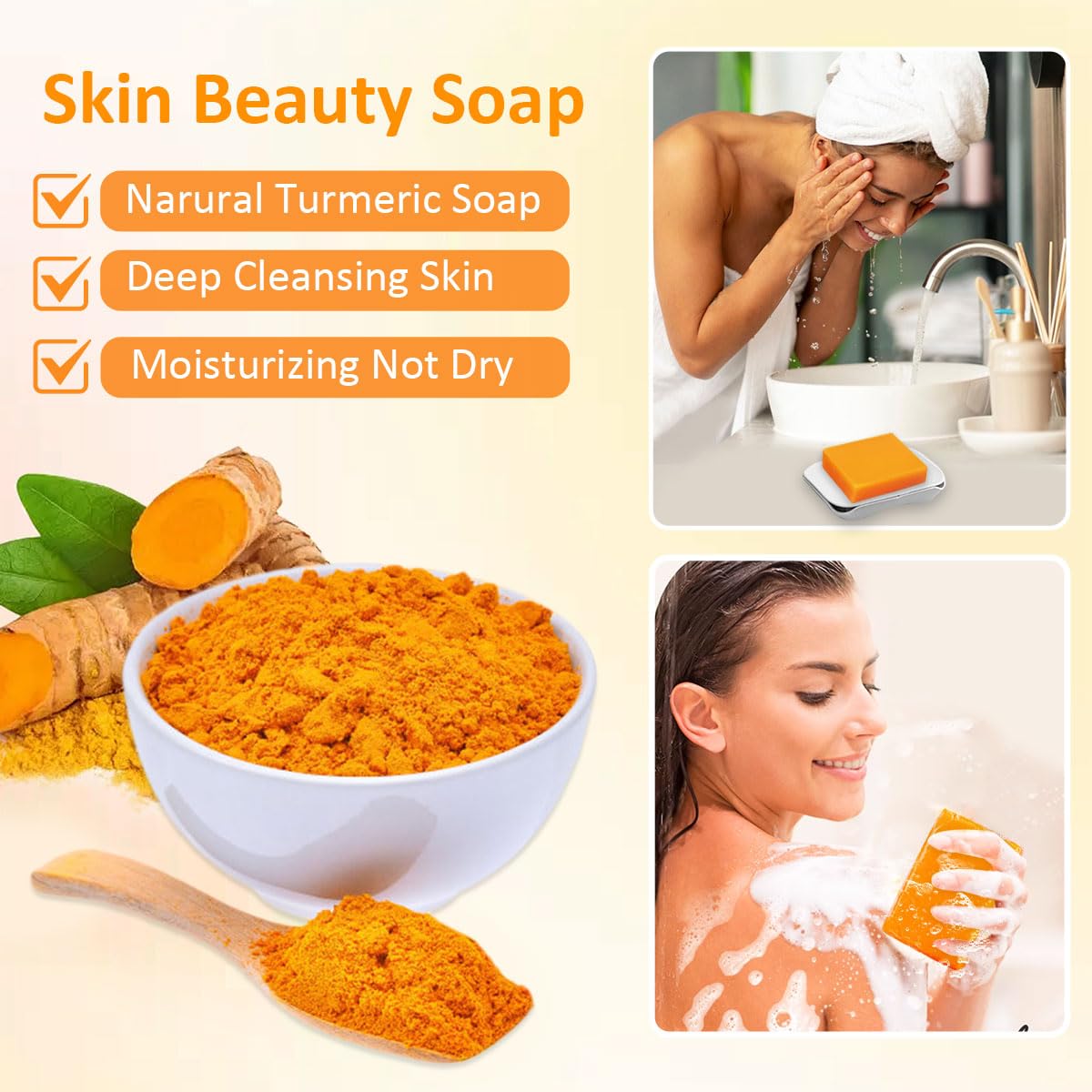 HOYEHOLA Kojic Turmeric Soap Bar natural ingredients showcase for nourishing care.