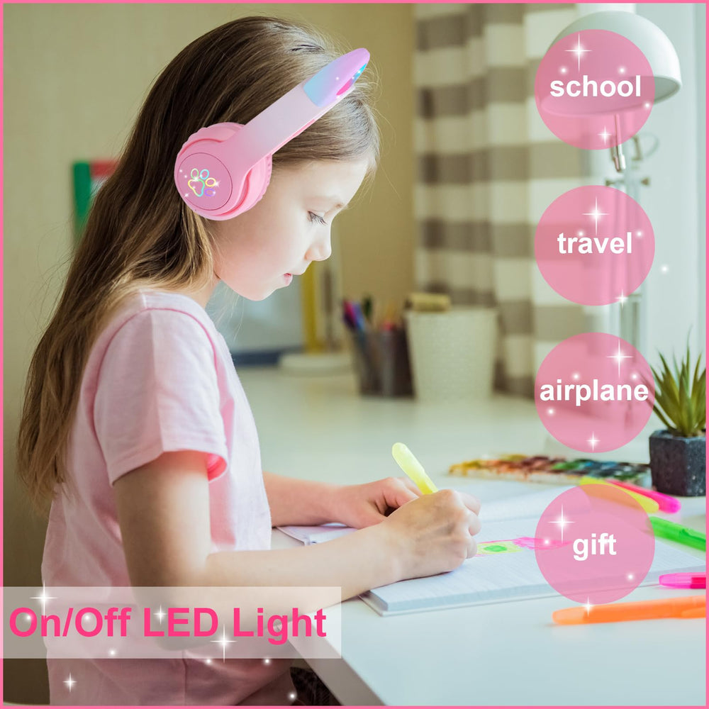 HOYJACY cat ear headphones pink worn on head, comfortable for study and play