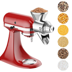 HOZODO grain mill attachment on KitchenAid mixer for fresh flour at home.