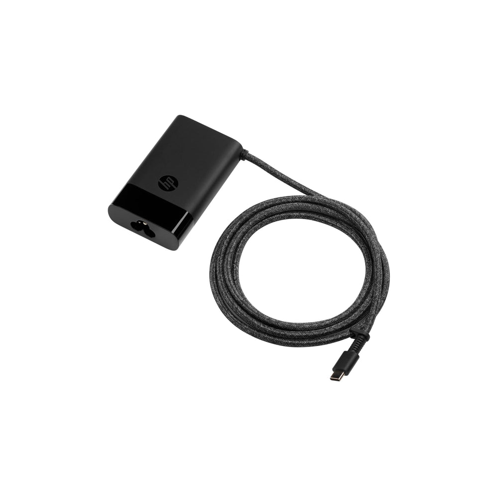 HP 65W USB-C charger with built-in cable management kept tidy.
