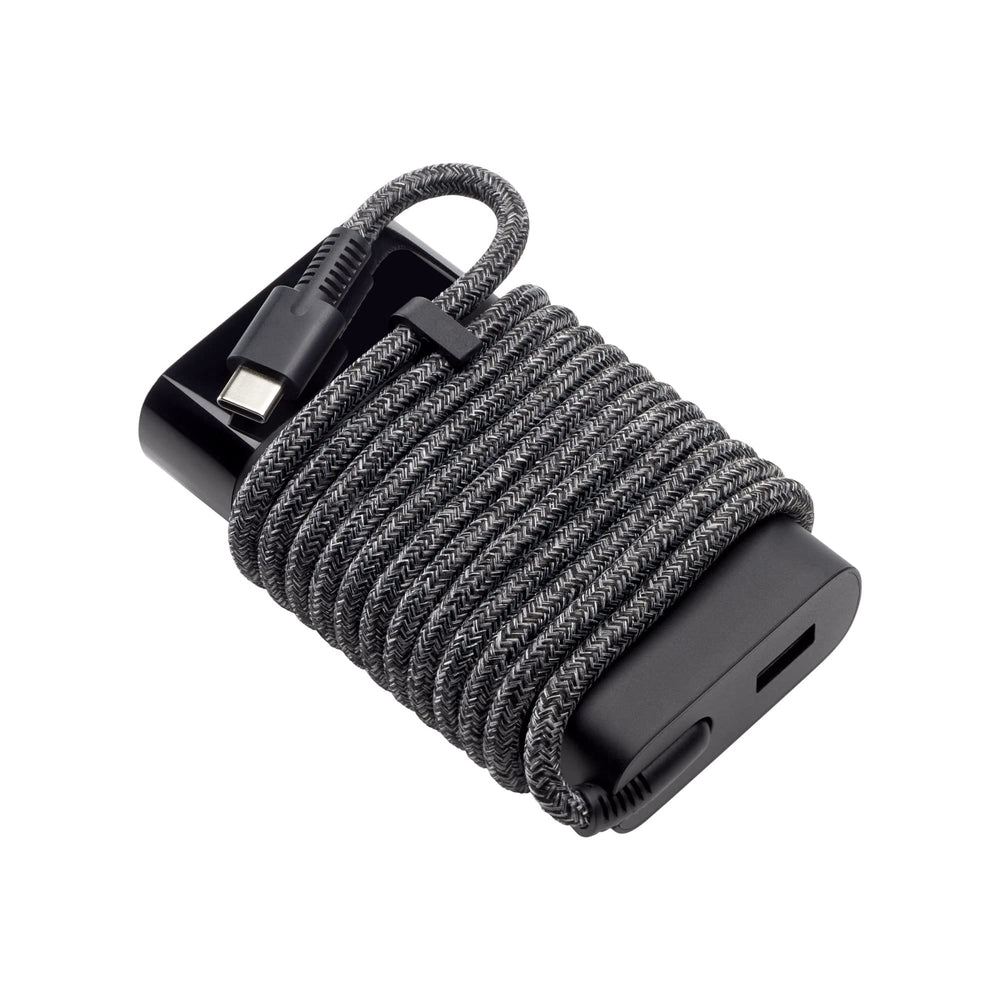 HP 65W USB-C charger powers laptops and phones efficiently.