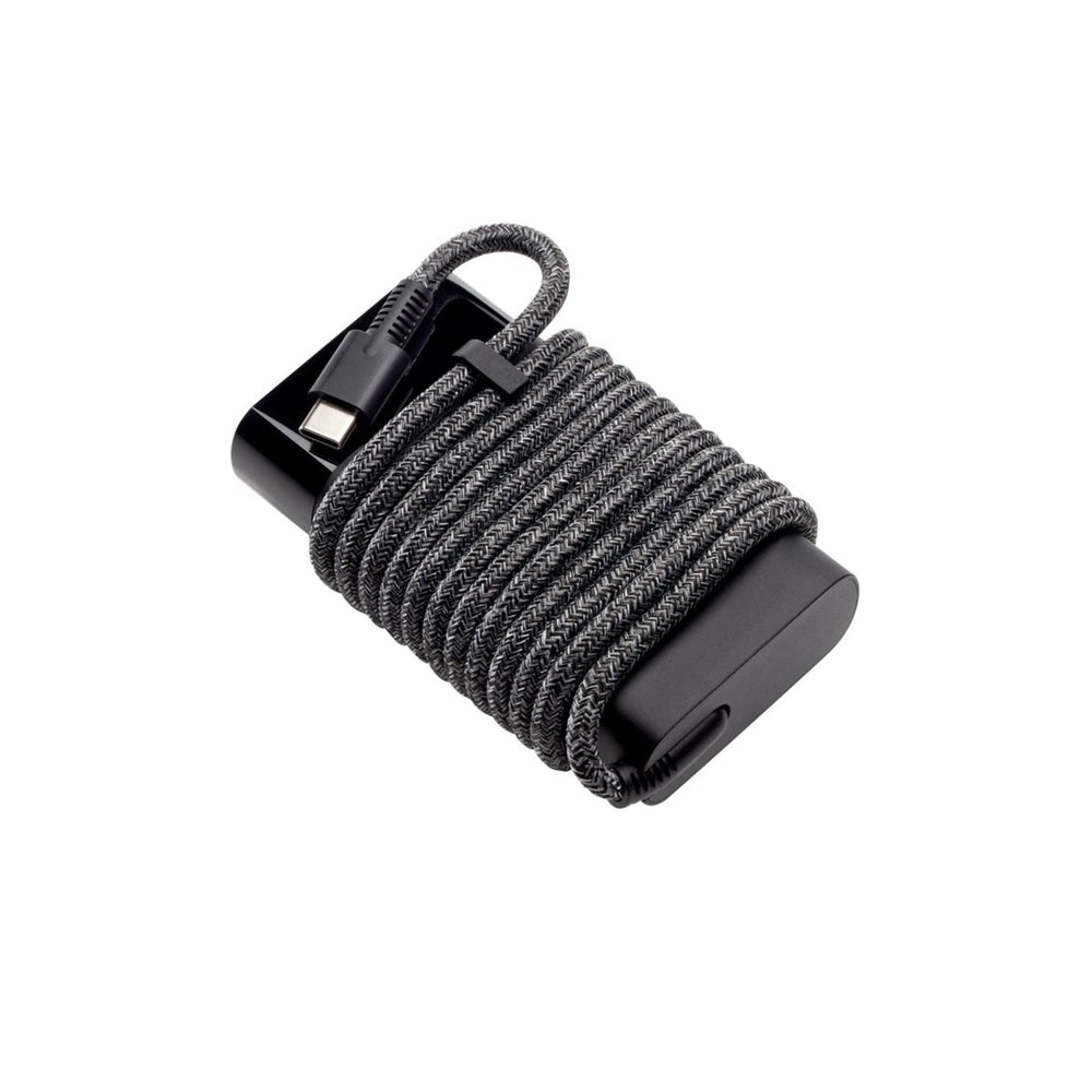 HP 65W USB-C charger compact design ideal for travel.