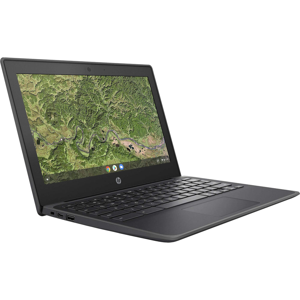 HP Chromebook 11A G8 Education Edition in a drop-test scenario showing rugged classroom durability