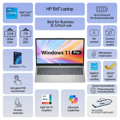 HP laptop open with FHD touch screen for productive work sessions.