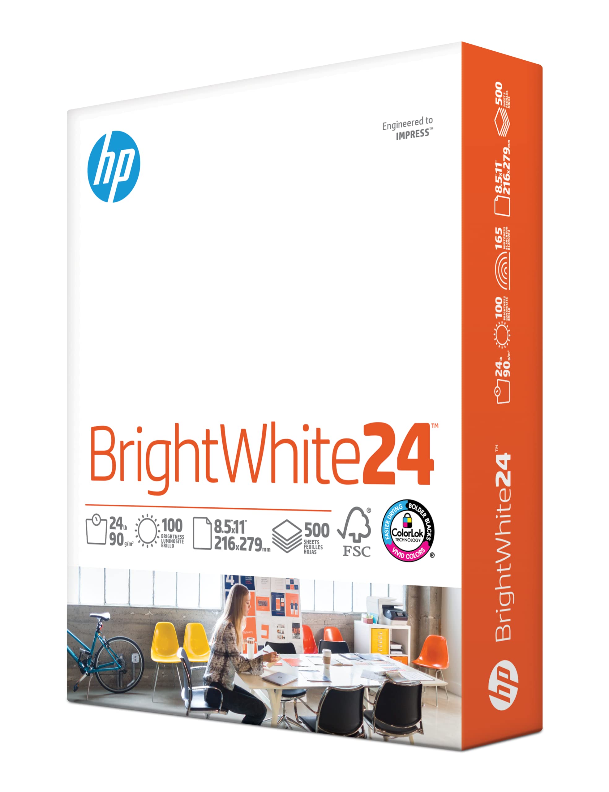 HP Papers BrightWhite24 8.5x11 ream shows crisp, vivid prints for reports and presentations.