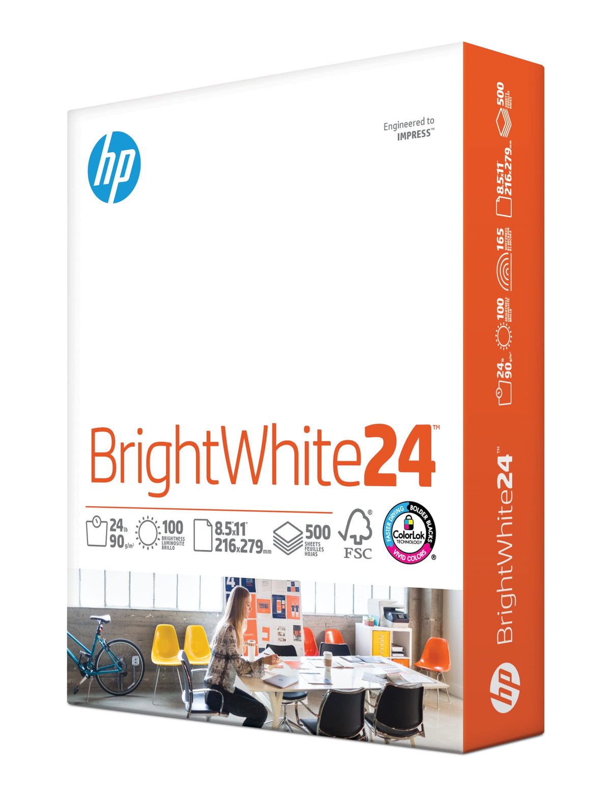 HP Papers BrightWhite24 8.5x11 ream shows crisp, vivid prints for reports and presentations.