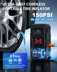 HPBS 5000A air compressor in use inflates a tire quickly with PSI control.