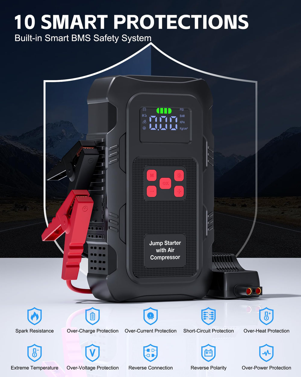 HPBS 5000A USB ports enable charging devices while boosting a battery.