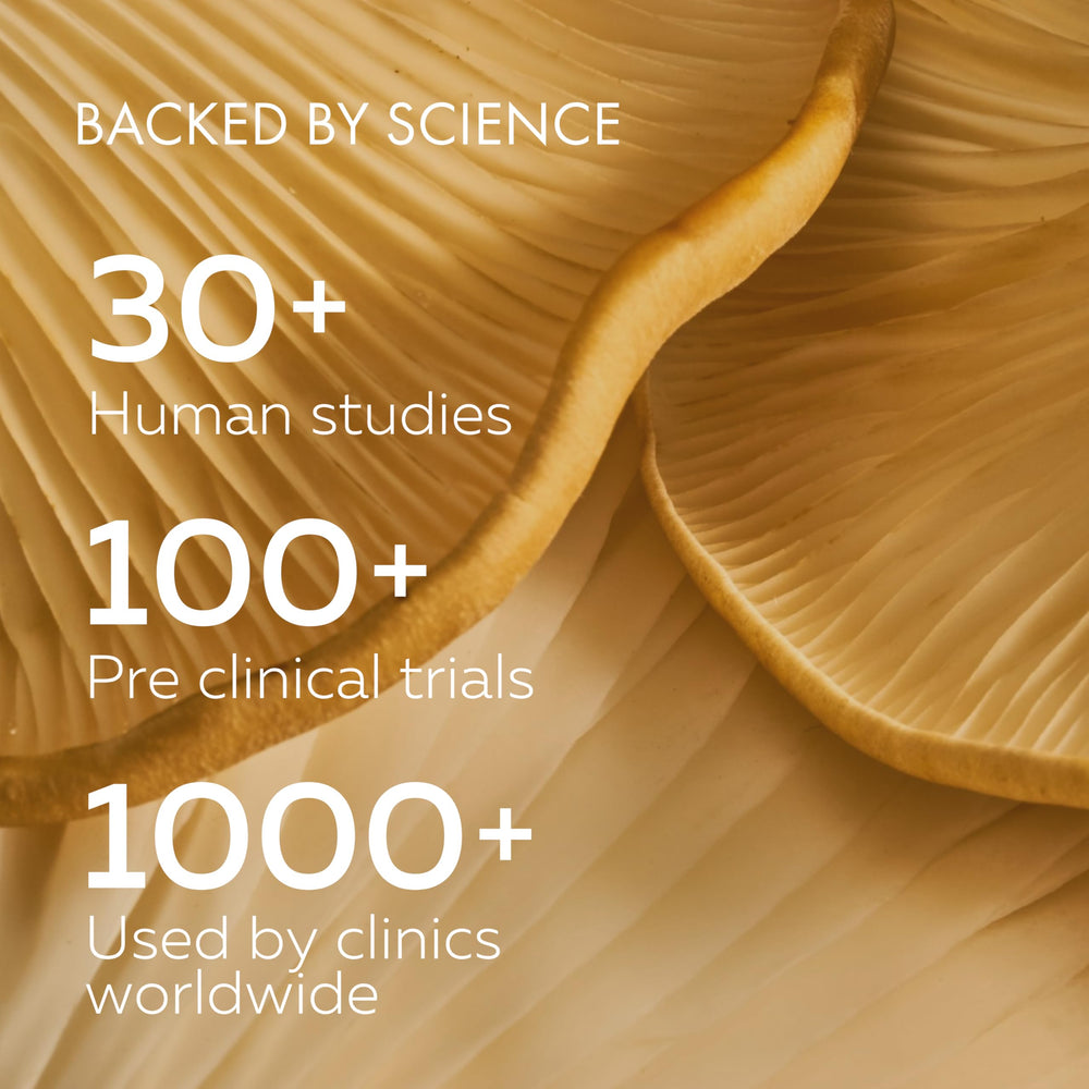 AHCC ingredients label highlighting mushroom-based formula.