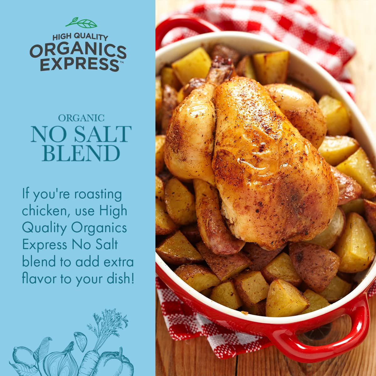 HQO organic spices packaging emphasizes non-GMO and kosher quality