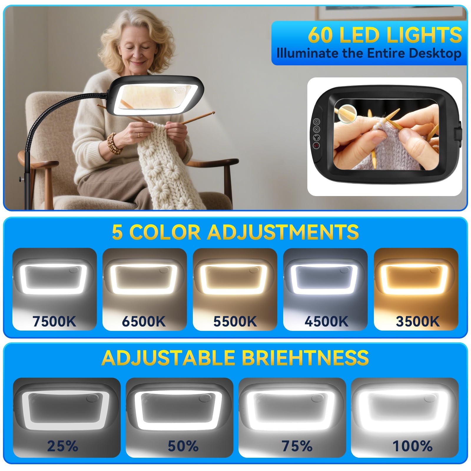 HQGZQL five color modes for optimized lighting during crafts and reading.