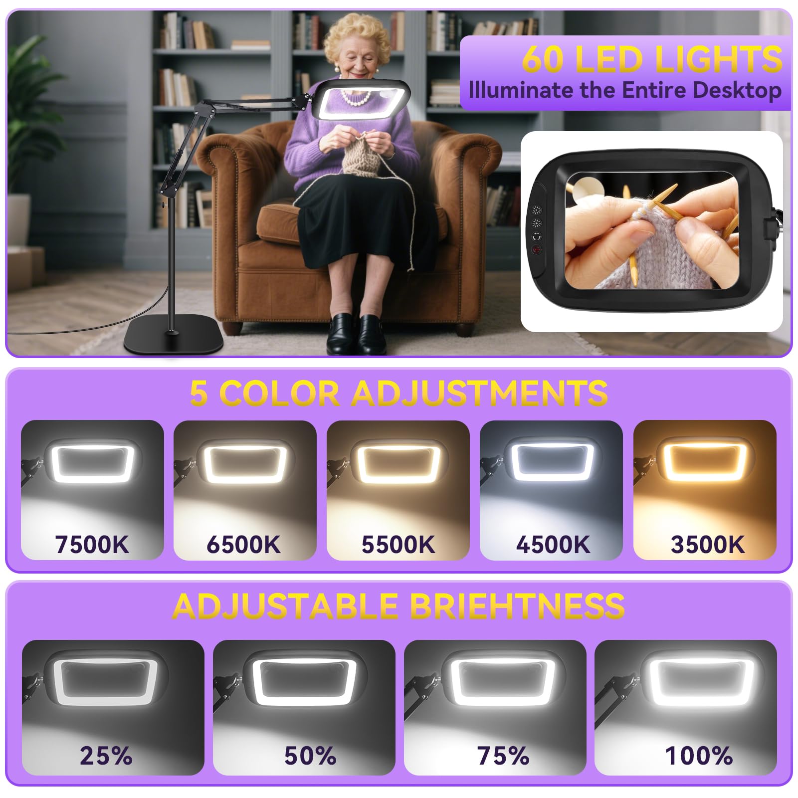 HQGZQL LED lights with five temperatures illuminate projects precisely.