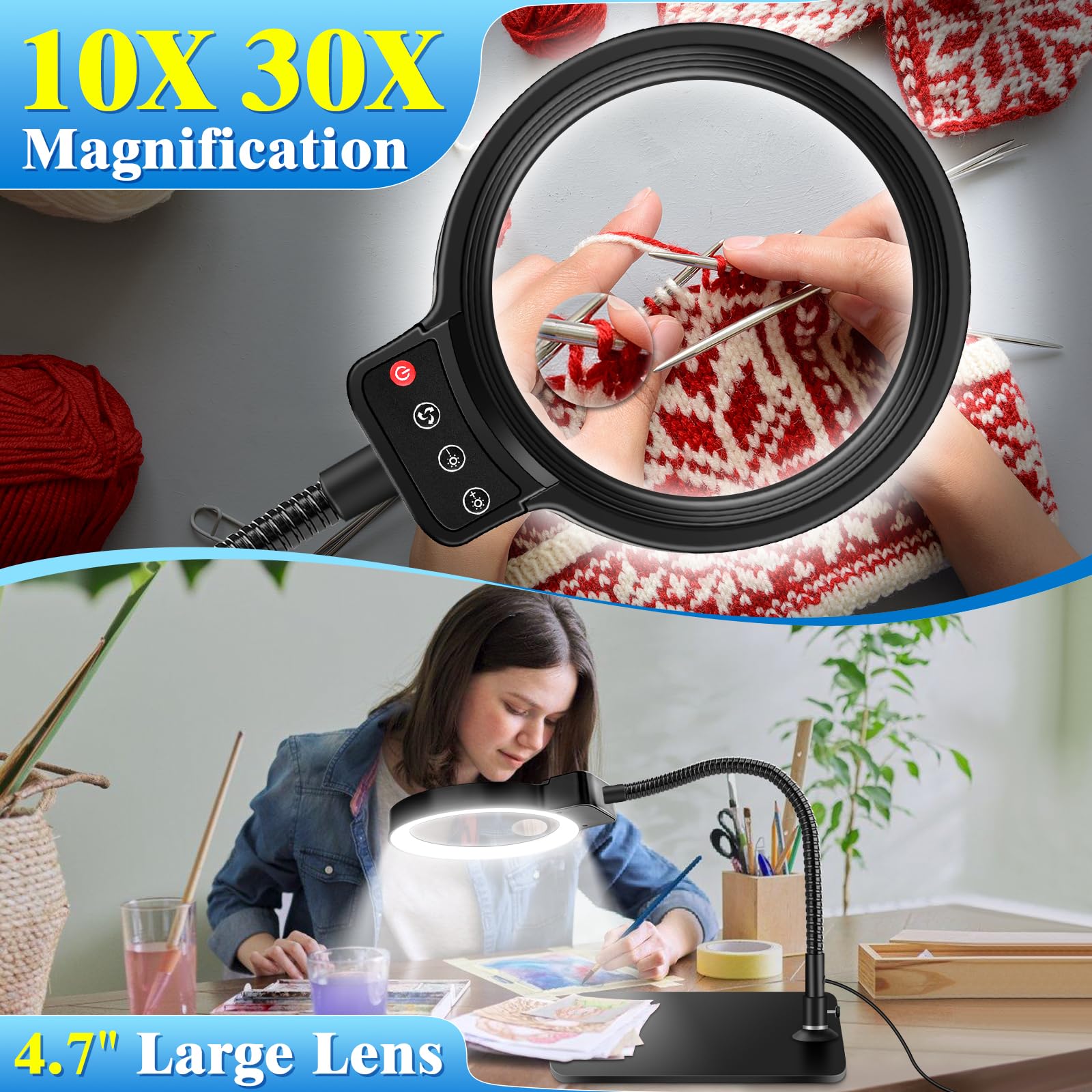 HQGZQL magnifier light head with on-button for easy control during tasks.