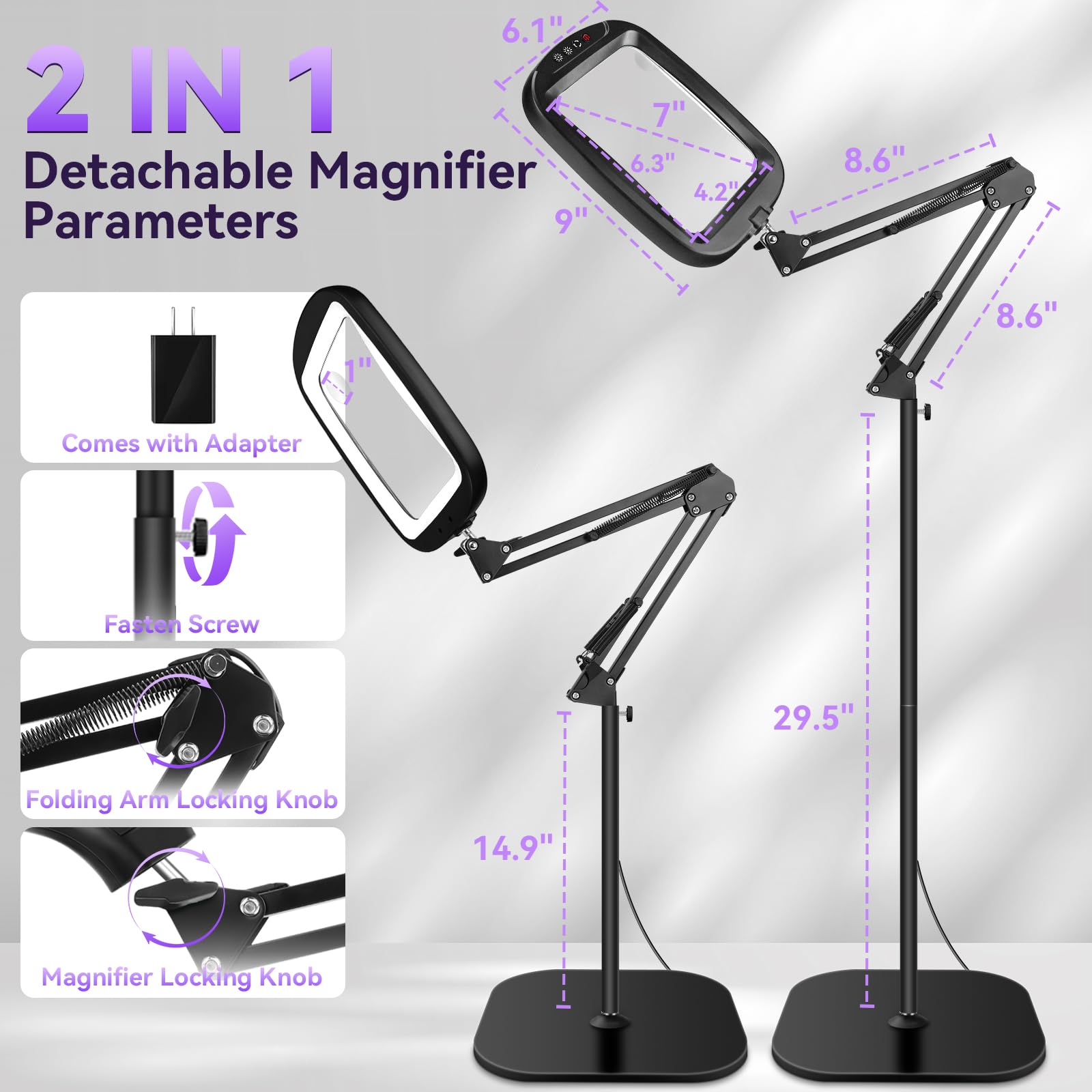 HQGZQL swivel height adjustment enhances ergonomic viewing comfort.