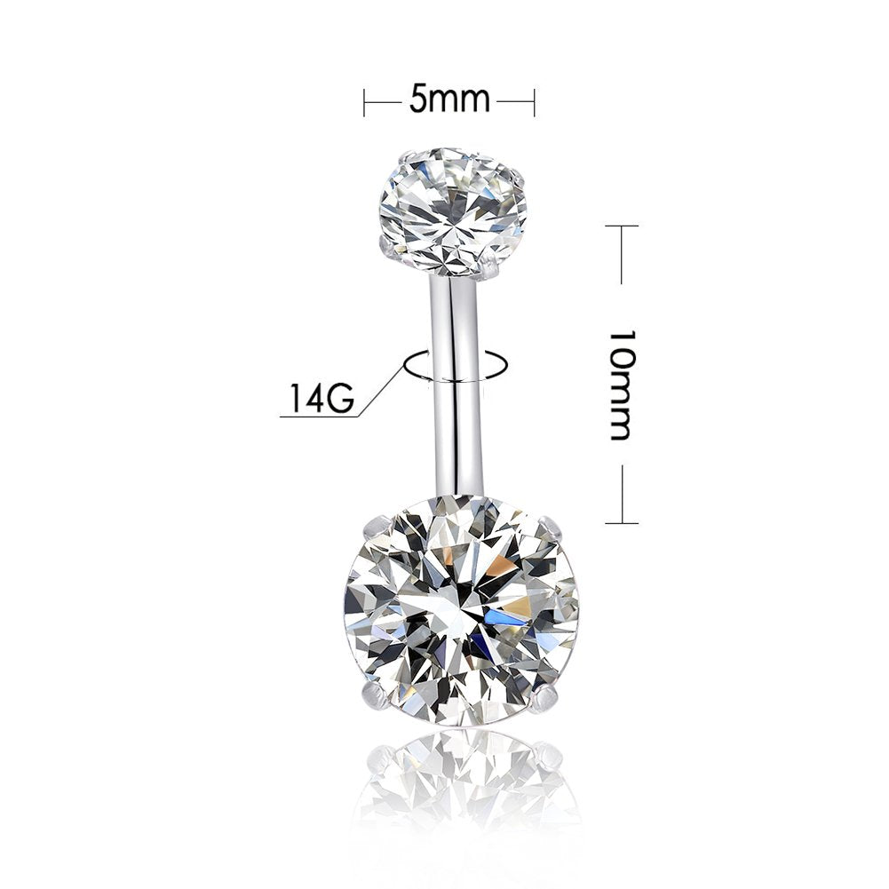 HQLA belly button ring clear CZ bottom 8mm for bold shine.