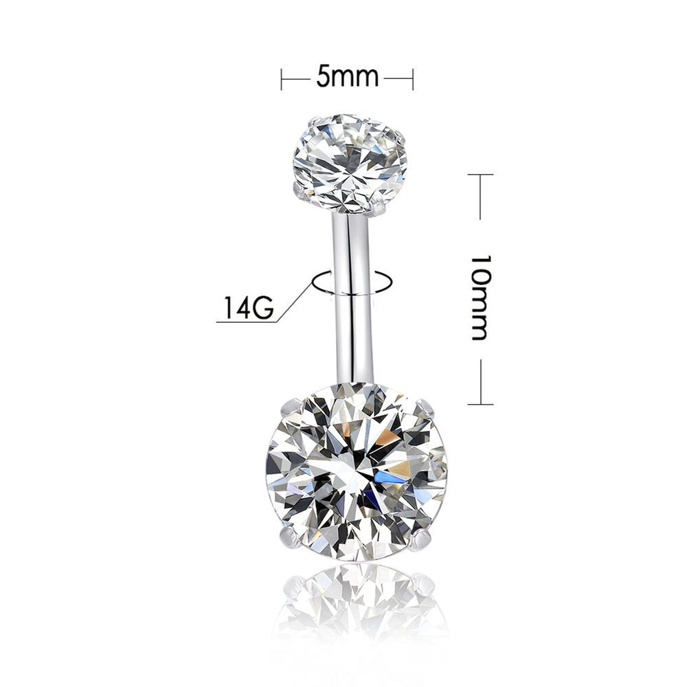 HQLA belly button ring clear CZ bottom 8mm for bold shine.