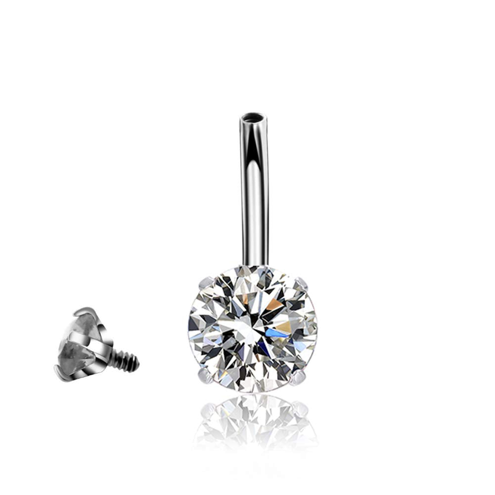 HQLA belly button ring clear CZ closeup shows diamond-like sparkle.