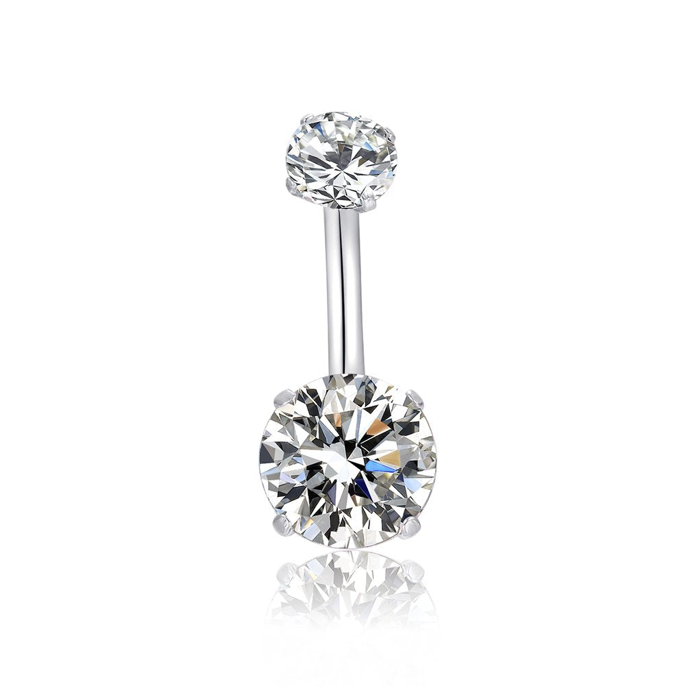 HQLA belly button ring clear CZ top 5mm sparkle, ideal daily wear.