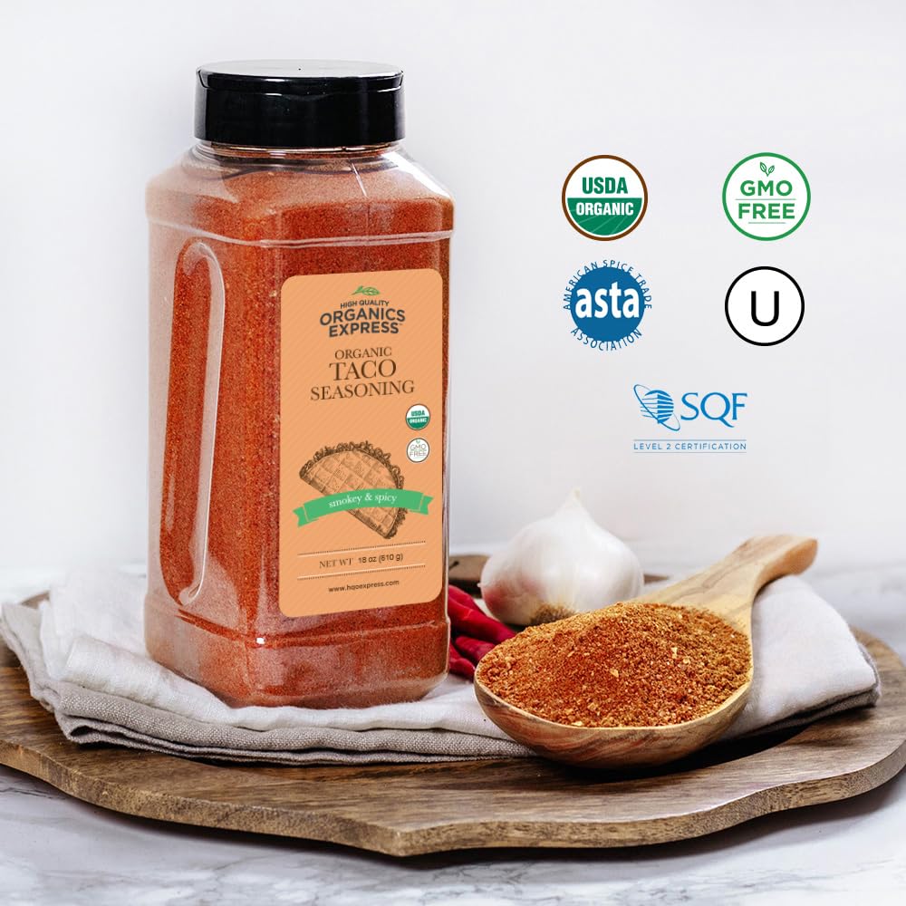 HQO Organic Taco Seasoning packaging bulk box emphasizes sustainability and convenience