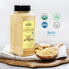 HQOExpress organic ground ginger powder on a spice shelf