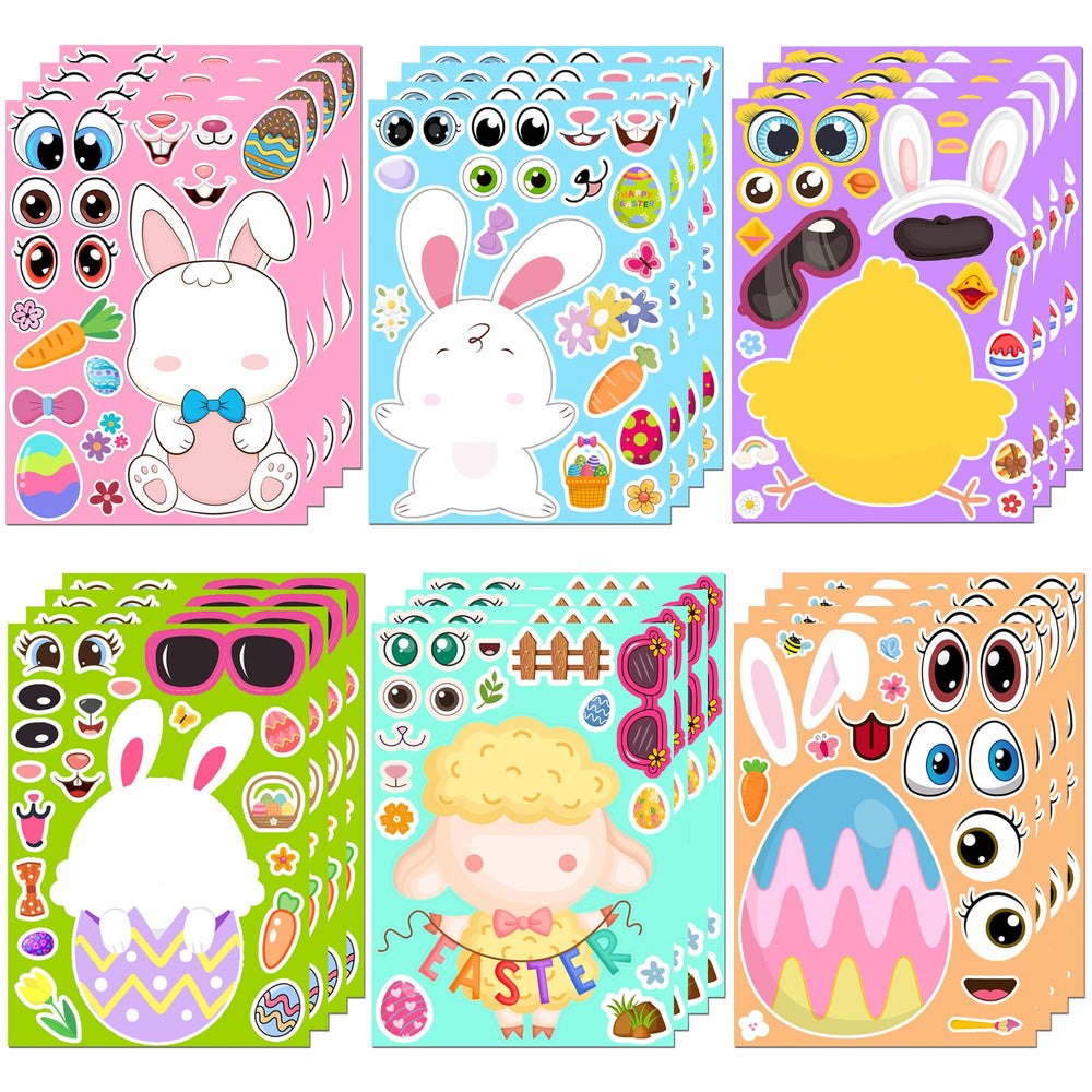HSHFAMIIY Easter stickers 24 sheets bright colors for DIY crafts.