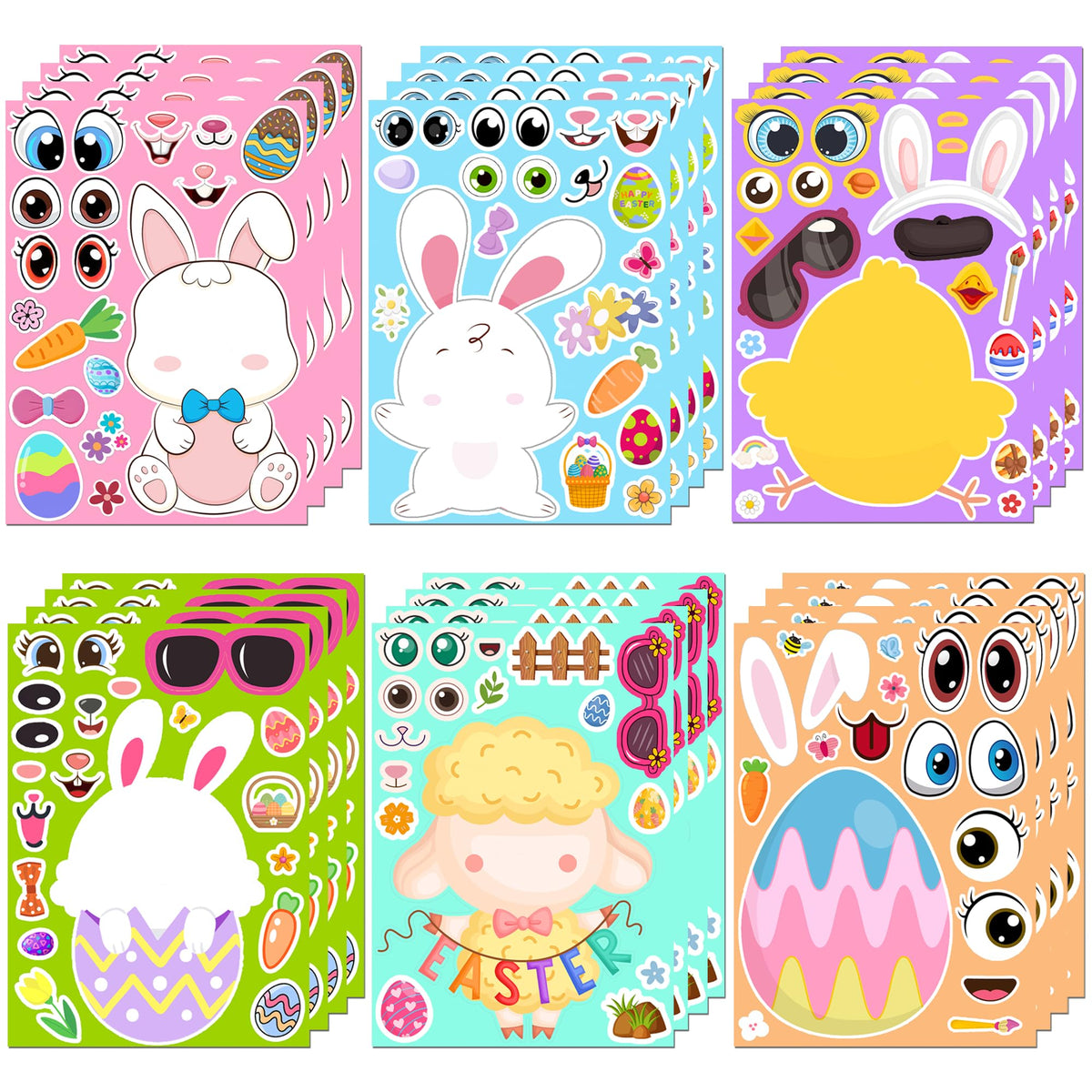 HSHFAMIIY Easter stickers 24 sheets bright colors for DIY crafts.