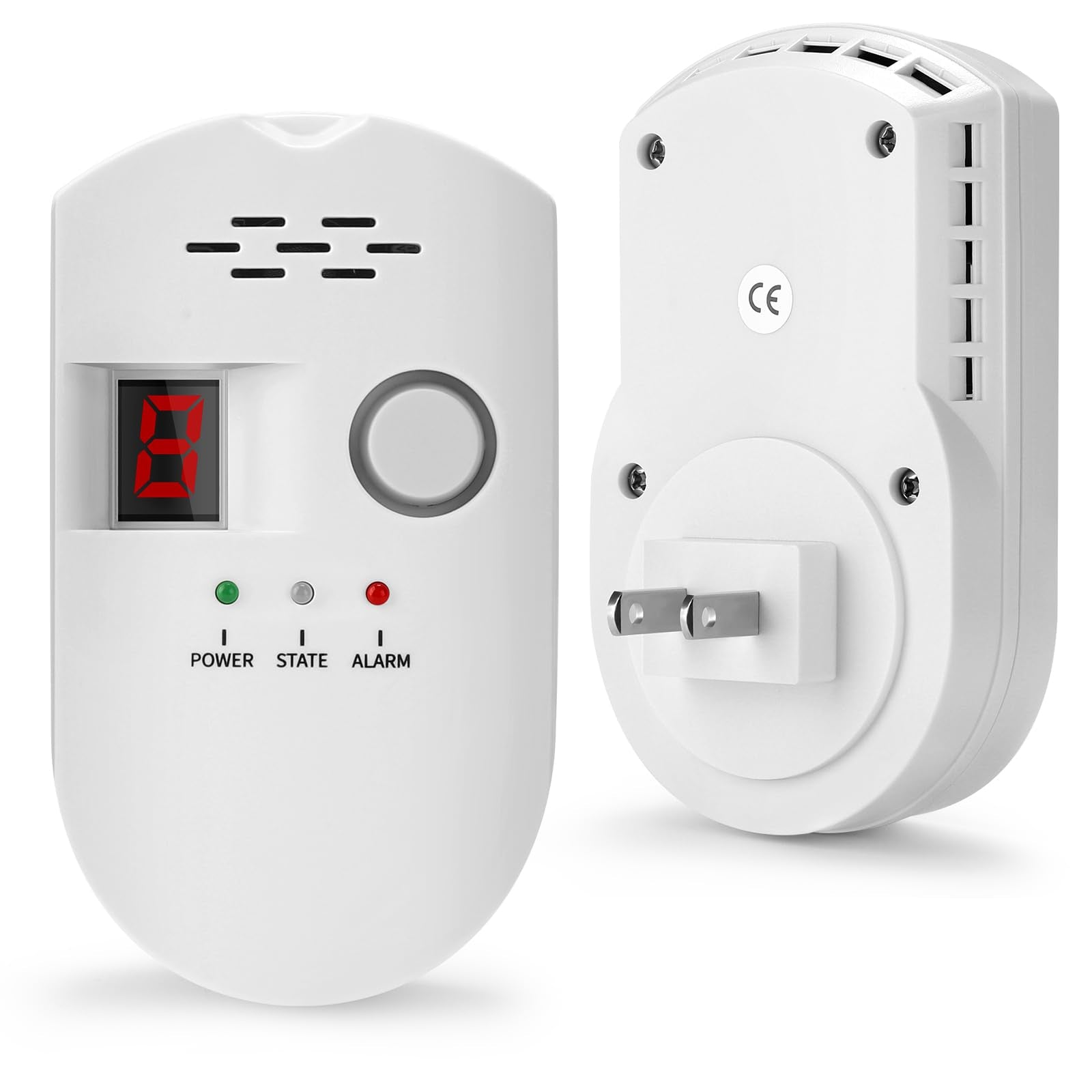 HSTMYFS natural gas leak detector plugged in for home safety and early detection.