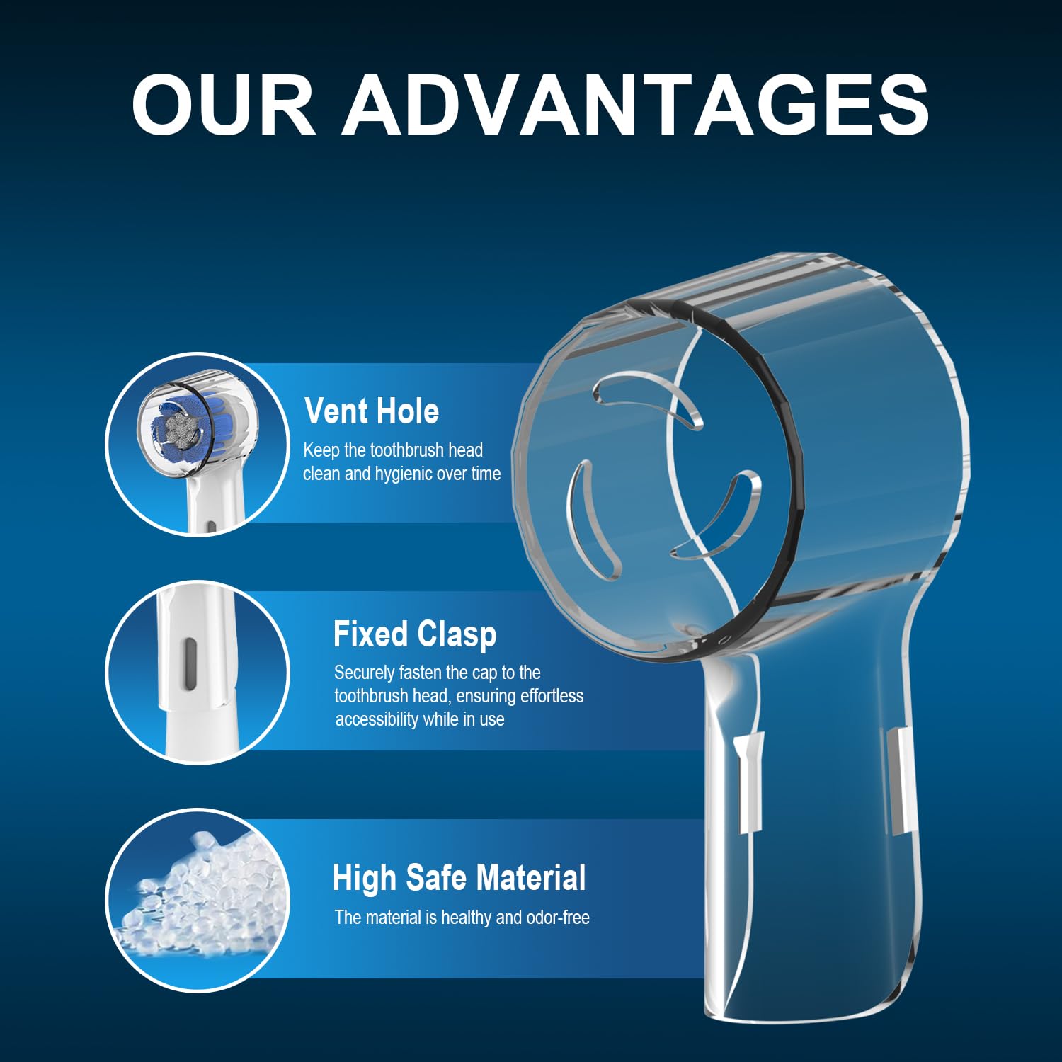 HSYTEK BPA-free material cap protects Oral-B heads from odors