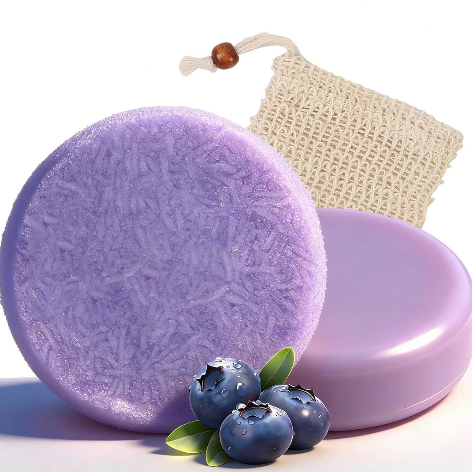 Htcpuo Blueberry Fields shampoo bar close-up for smoother hair