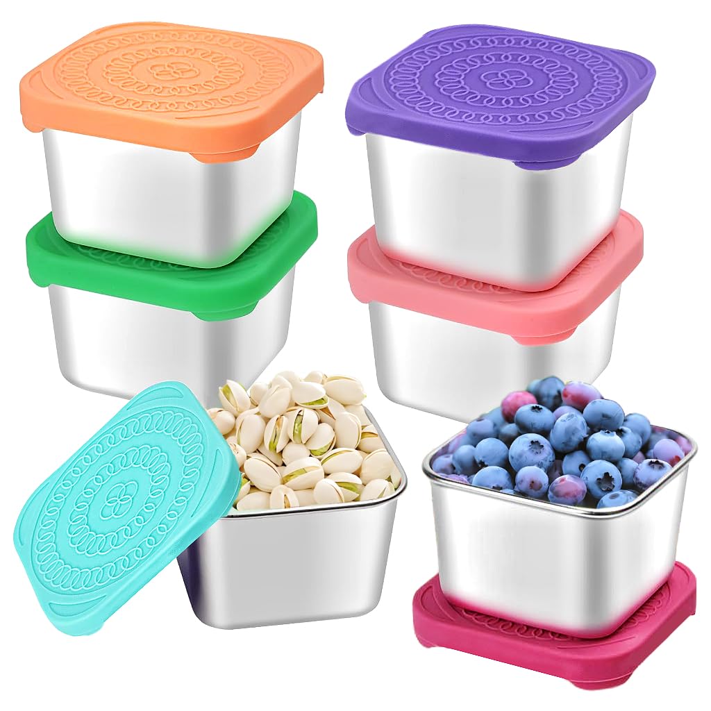 HTEVW 6pack stainless steel snack containers for kids' lunches, preserving freshness on the go.