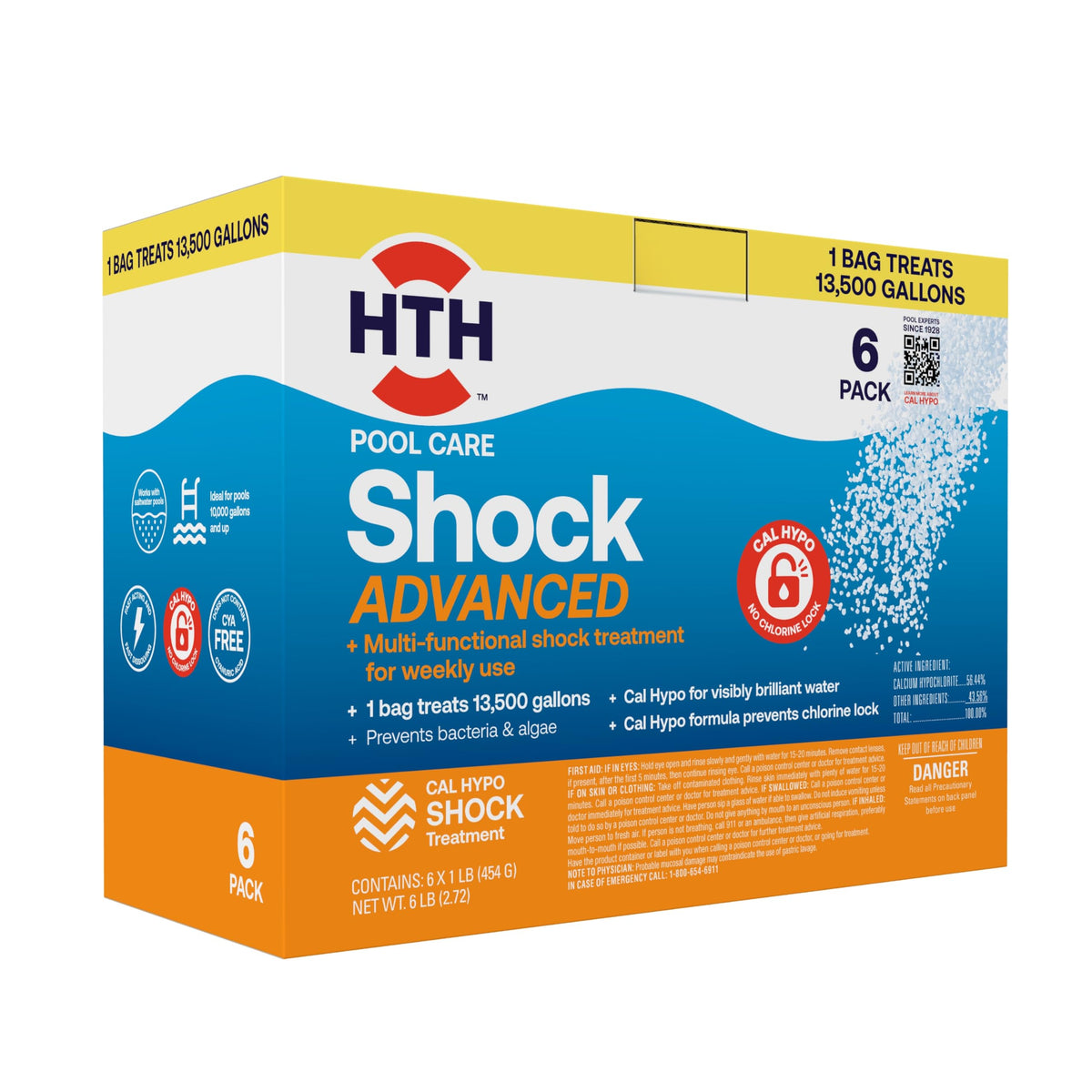 HTH 52036R box with fast-dissolving shock for crystal-clear pool water.