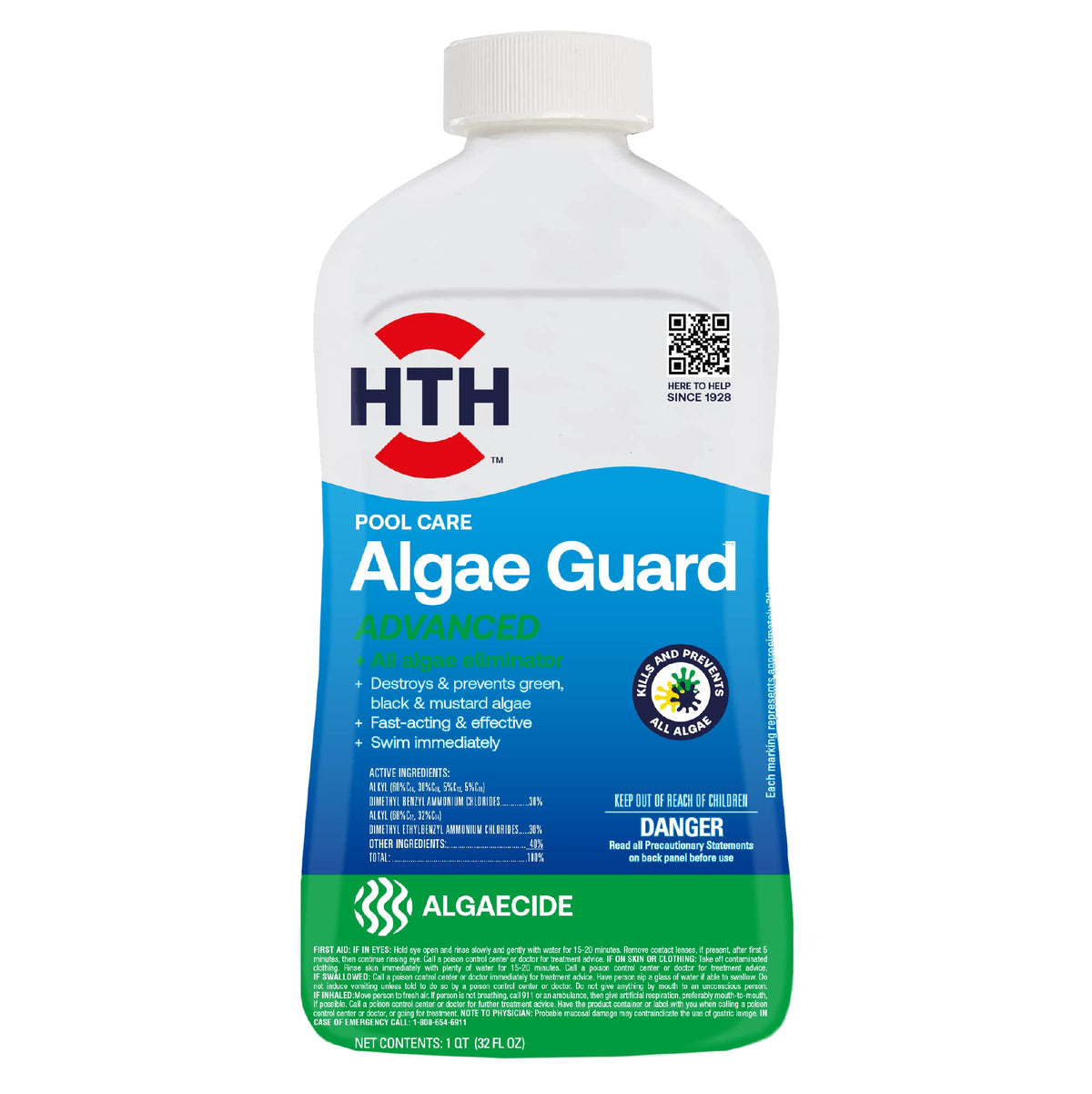 HTH Algae Guard Advanced bottle and label for easy dosing.