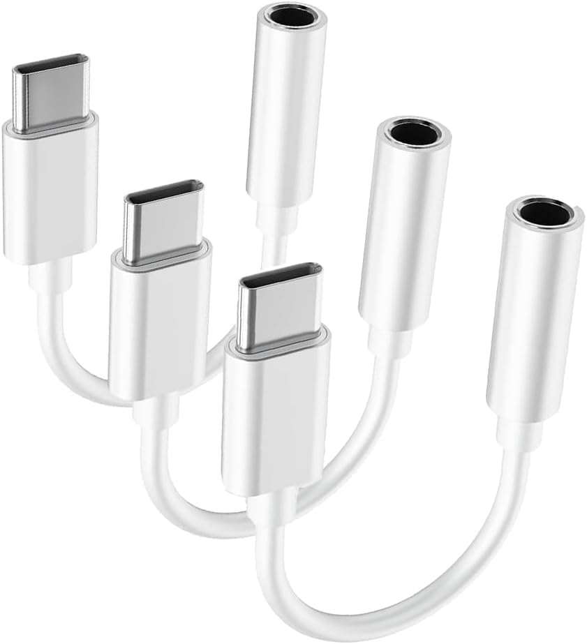 Htrenc USB C to 3.5mm adapter front view, compact and portable for on the go listening.
