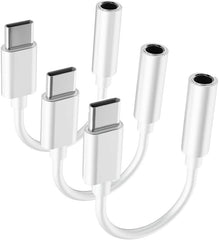 Htrenc USB C to 3.5mm adapter front view, compact and portable for on the go listening.