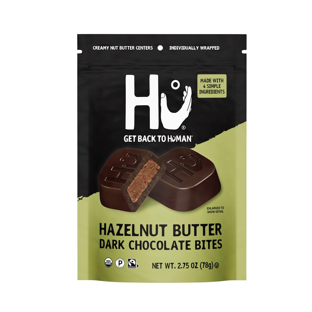 Hu Hazelnut Dark Chocolate Bites pack, ideal for on-the-go snacking.