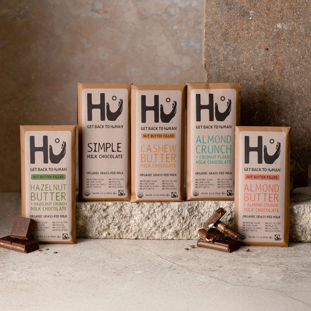 Hu Simple Milk Chocolate Bar cocoa butter provides a creamy, melt-in-mouth texture