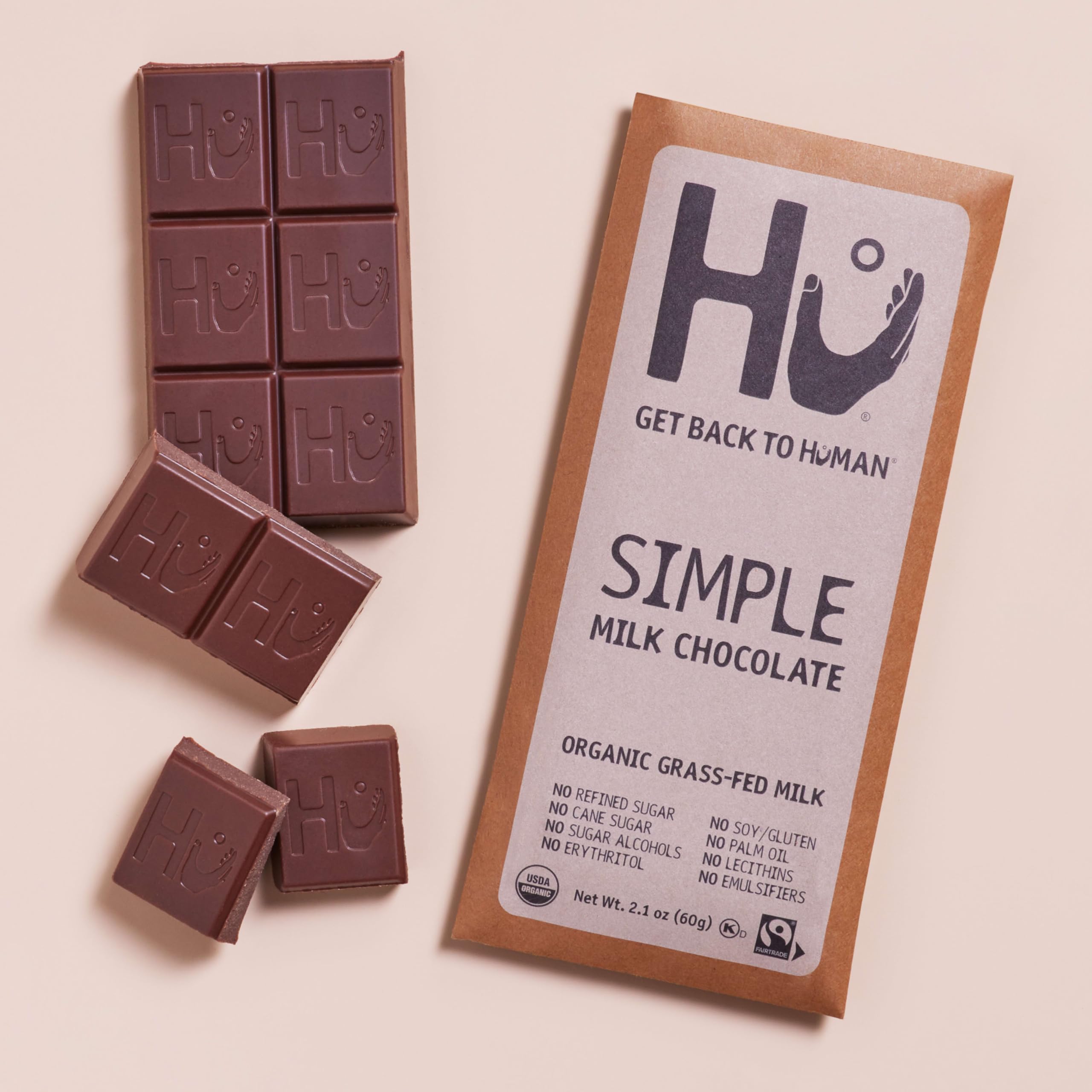 Hu Simple Milk Chocolate Bar coconut sugar for gentle sweetness and clean label
