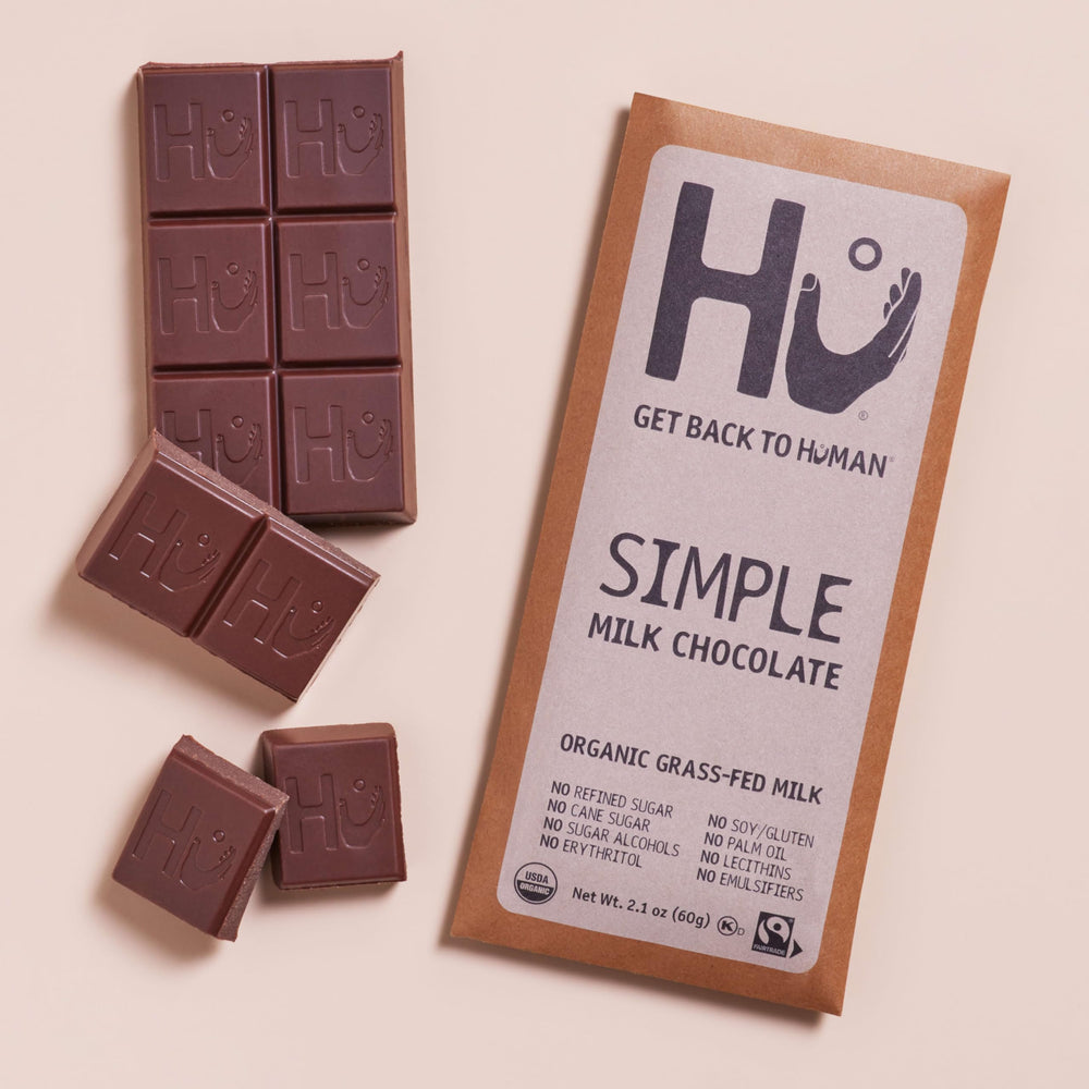 Hu Simple Milk Chocolate Bar coconut sugar for gentle sweetness and clean label