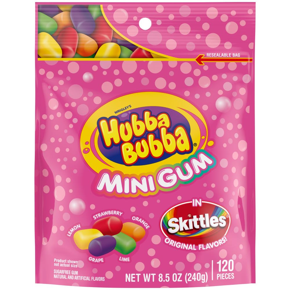 Hubba Bubba Minis SKITTLES gum bulk bag shown for on-the-go flavor