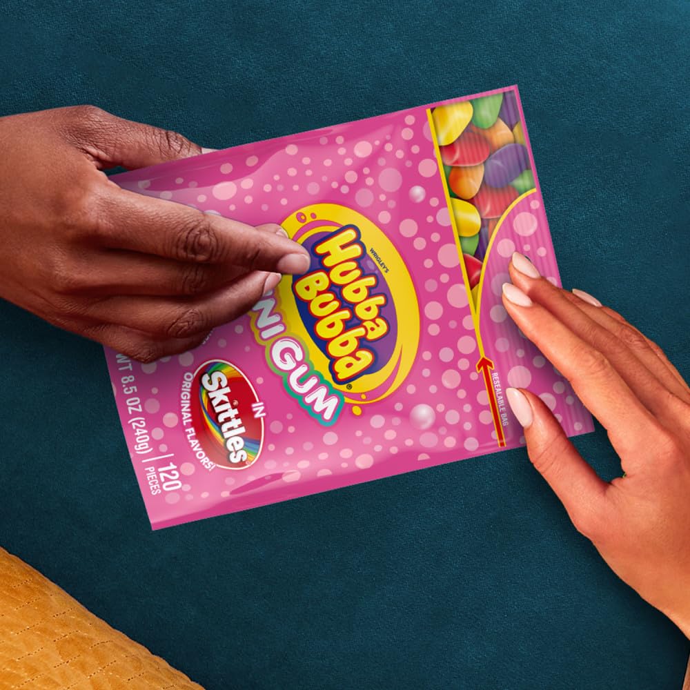 Hubba Bubba Minis SKITTLES gum in an office snack setup