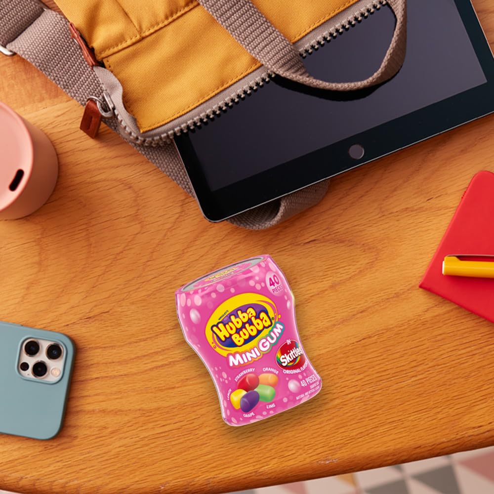 On-the-go Hubba Bubba Minis SKITTLES gum enjoyed in everyday moments.