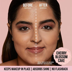 Huda Beauty Easy Bake Cherry Blossom under-eye swatch with brightening effect.