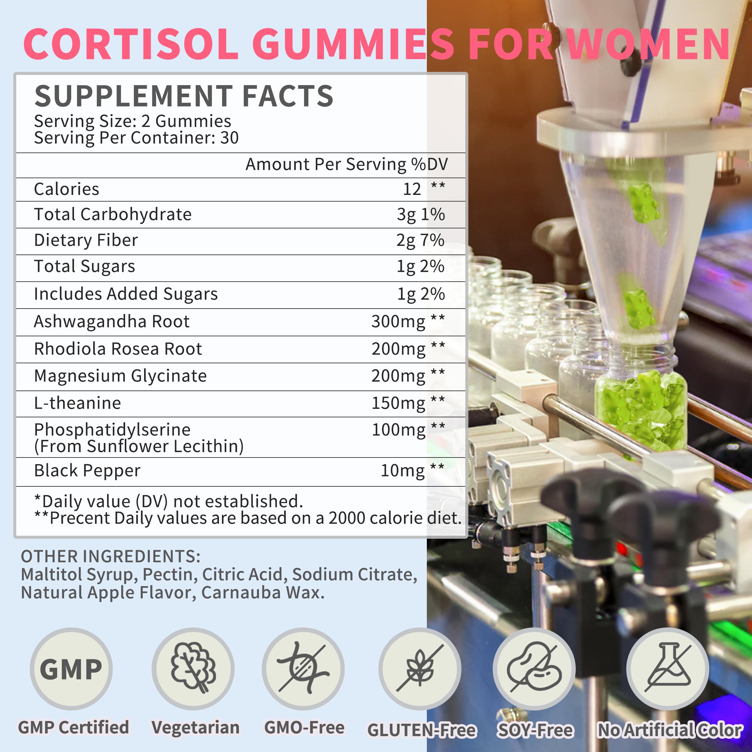 Hudetex Cortisol Gummies apple flavor close-up highlighting easy daily use
