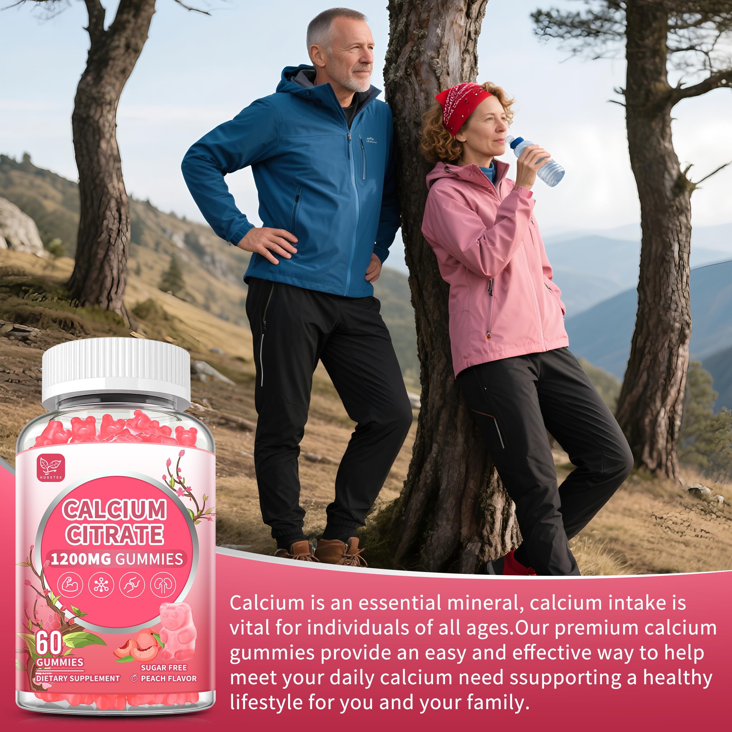 Hudetex label shows 1200 mg calcium citrate, vegan and sugar-free.