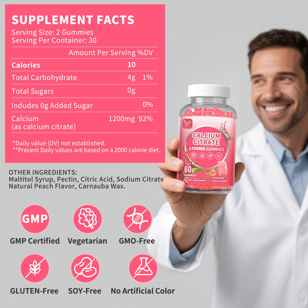 Hudetex vegan gummies with gluten-free badge and high-bioavailability calcium.
