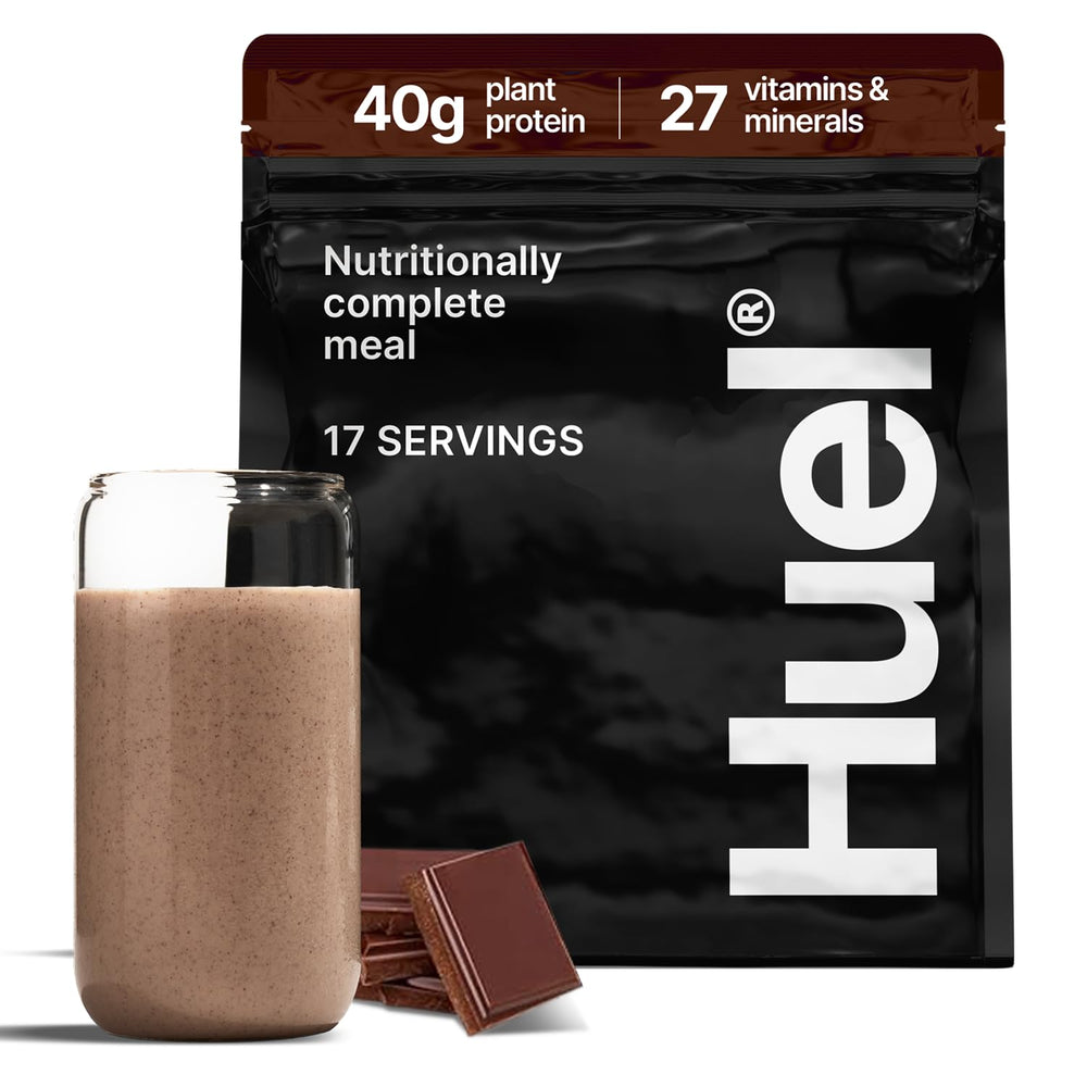 Huel Black Edition Chocolate tub front view highlighting 40g protein per serving