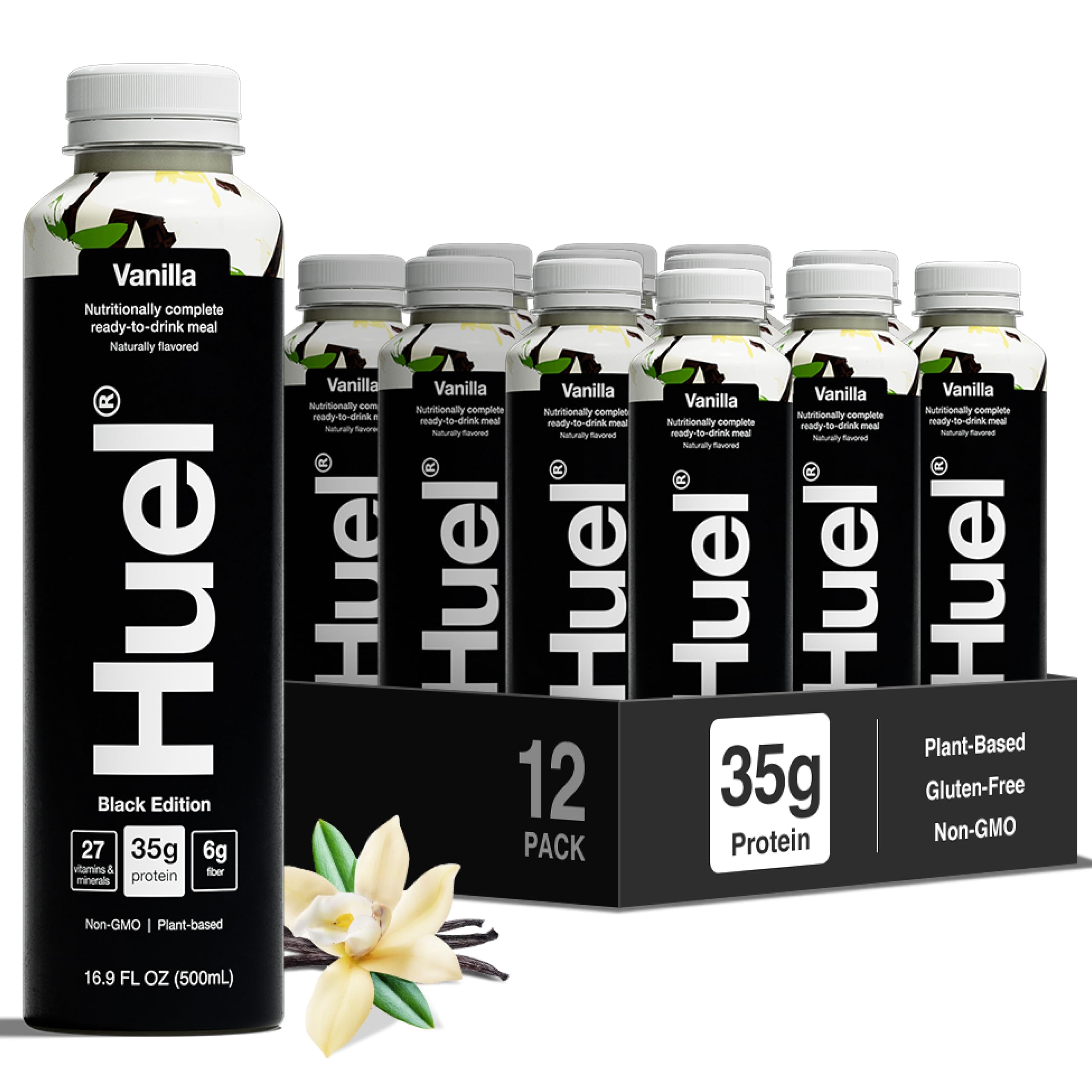 Huel Black Edition Ready-to-Drink Vanilla bottle front showcases protein-rich nutrition