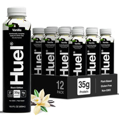 Huel Black Edition Ready-to-Drink Vanilla bottle front showcases protein-rich nutrition