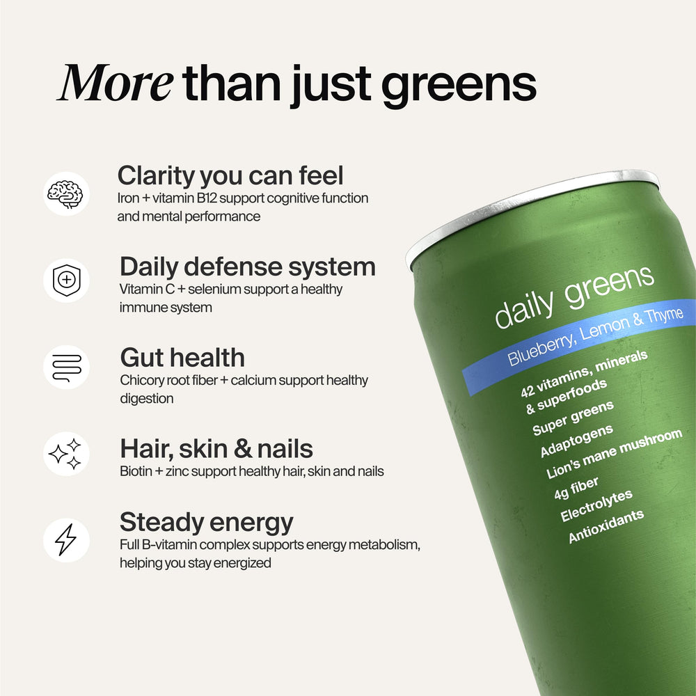 Huel Daily Greens mug with breakfast setup illustrating an easy morning routine