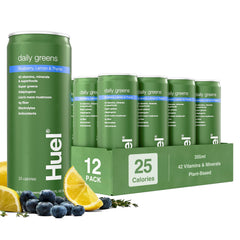 Huel Daily Greens bottle ready-to-drink blueberry lemon thyme for a refreshing morning start